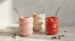 Sweetheart Stackable Ceramic Tumbler with Steel Straw