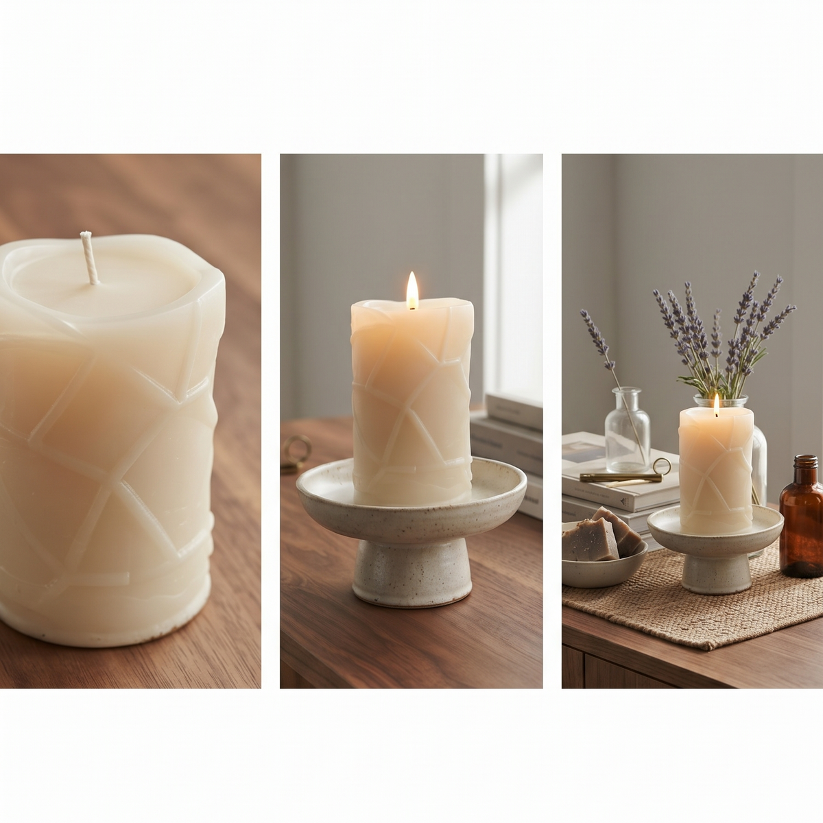 Architectural Geometric Carved Pillar Candle