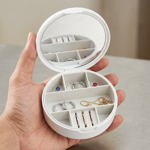 Compact Portable Jewelry & Makeup Organizer with Built-In Mirror