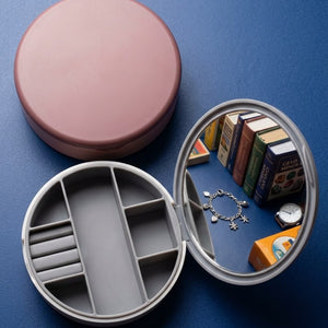 Compact Portable Jewelry & Makeup Organizer with Built-In Mirror