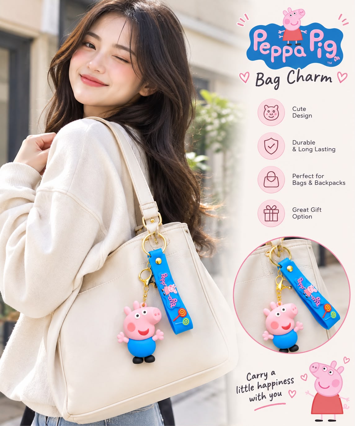 Adorable Peppa Pig Cartoon Keychain