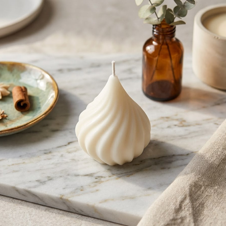 Artisan Ivory Swirled Modak Candle