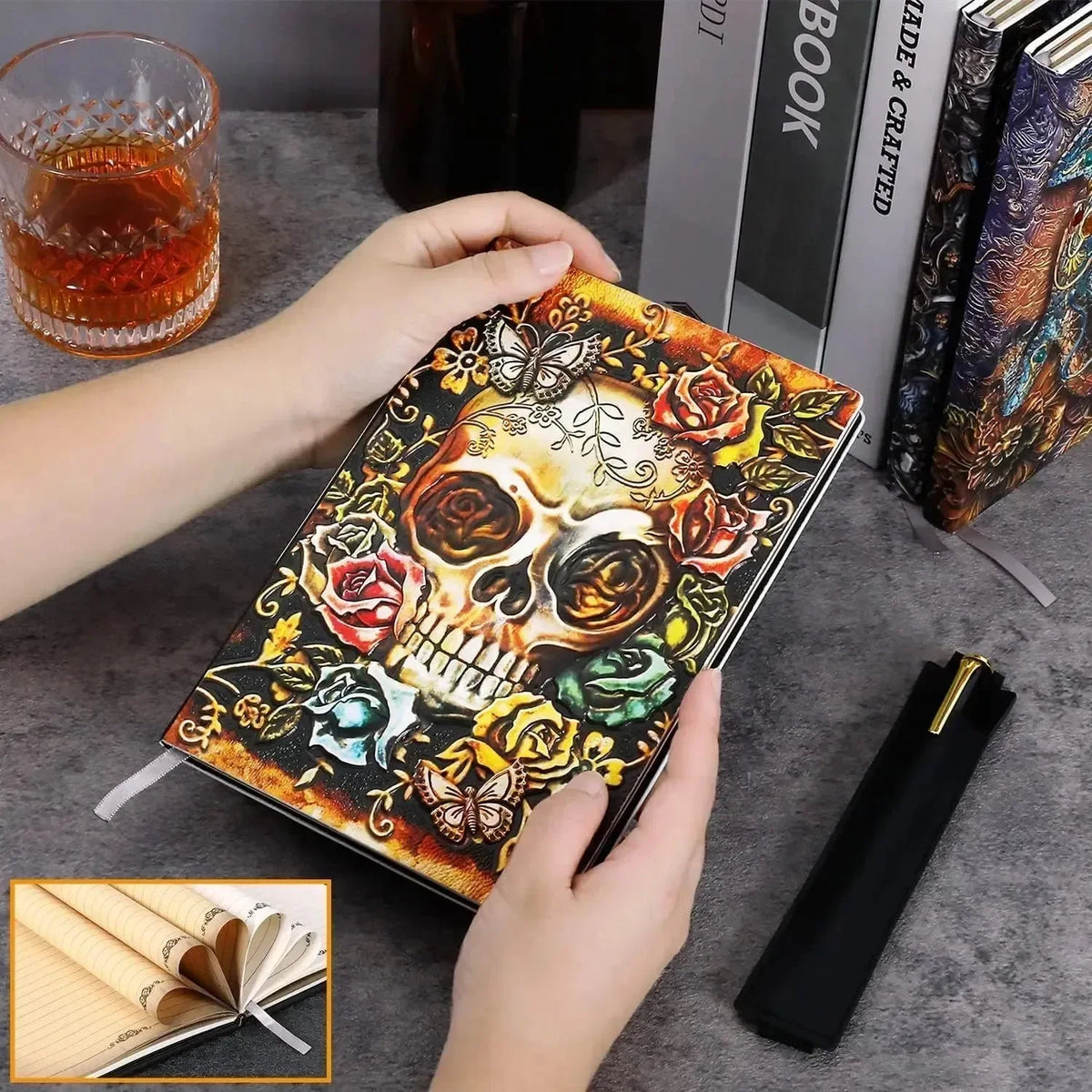 Vintage 3D Skull Embossed Notebook - Bear Hugs