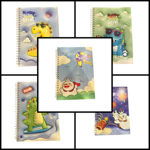 Embossed Cute Dino and Kawaii Character Spiral Notebooks