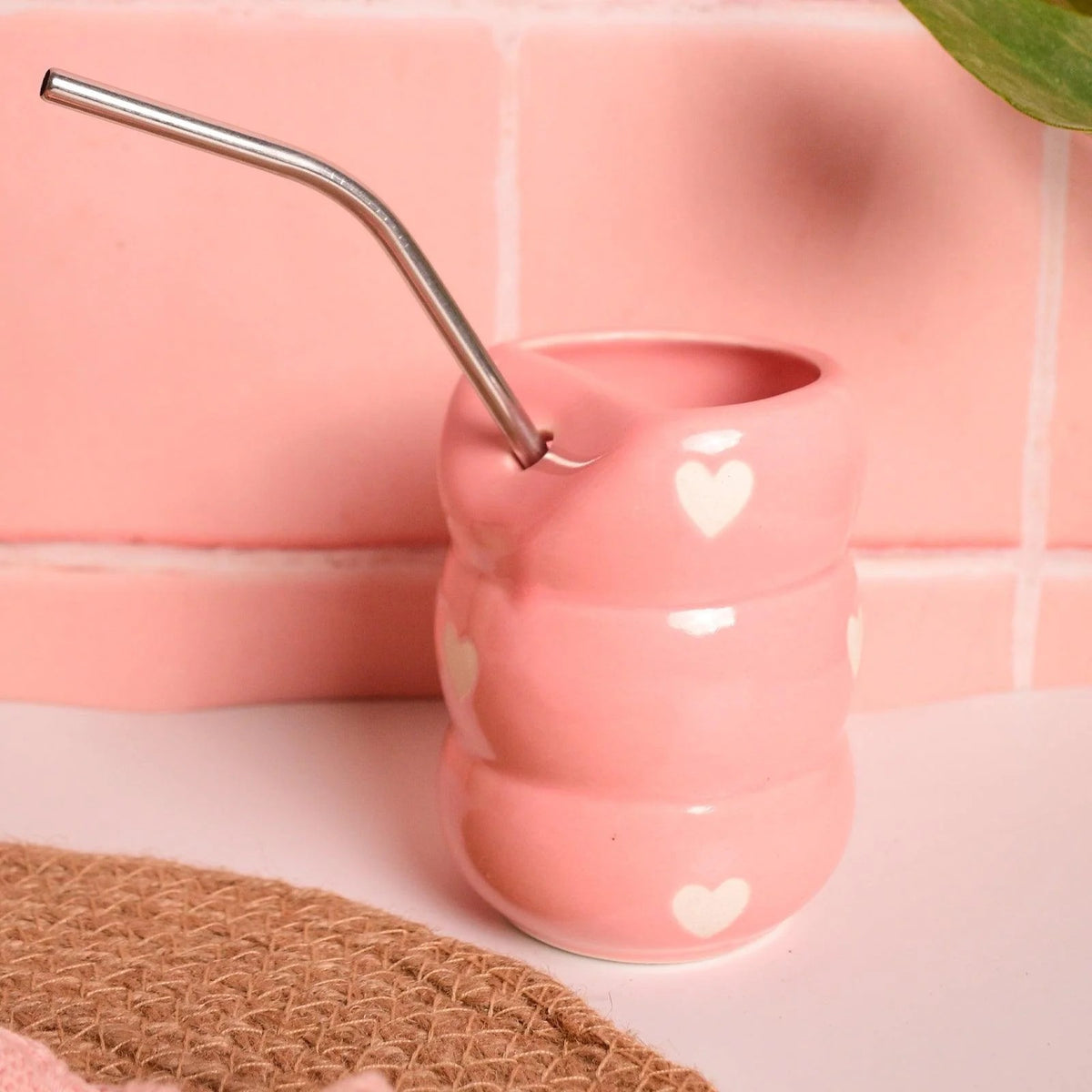 Sweetheart Stackable Ceramic Tumbler with Steel Straw