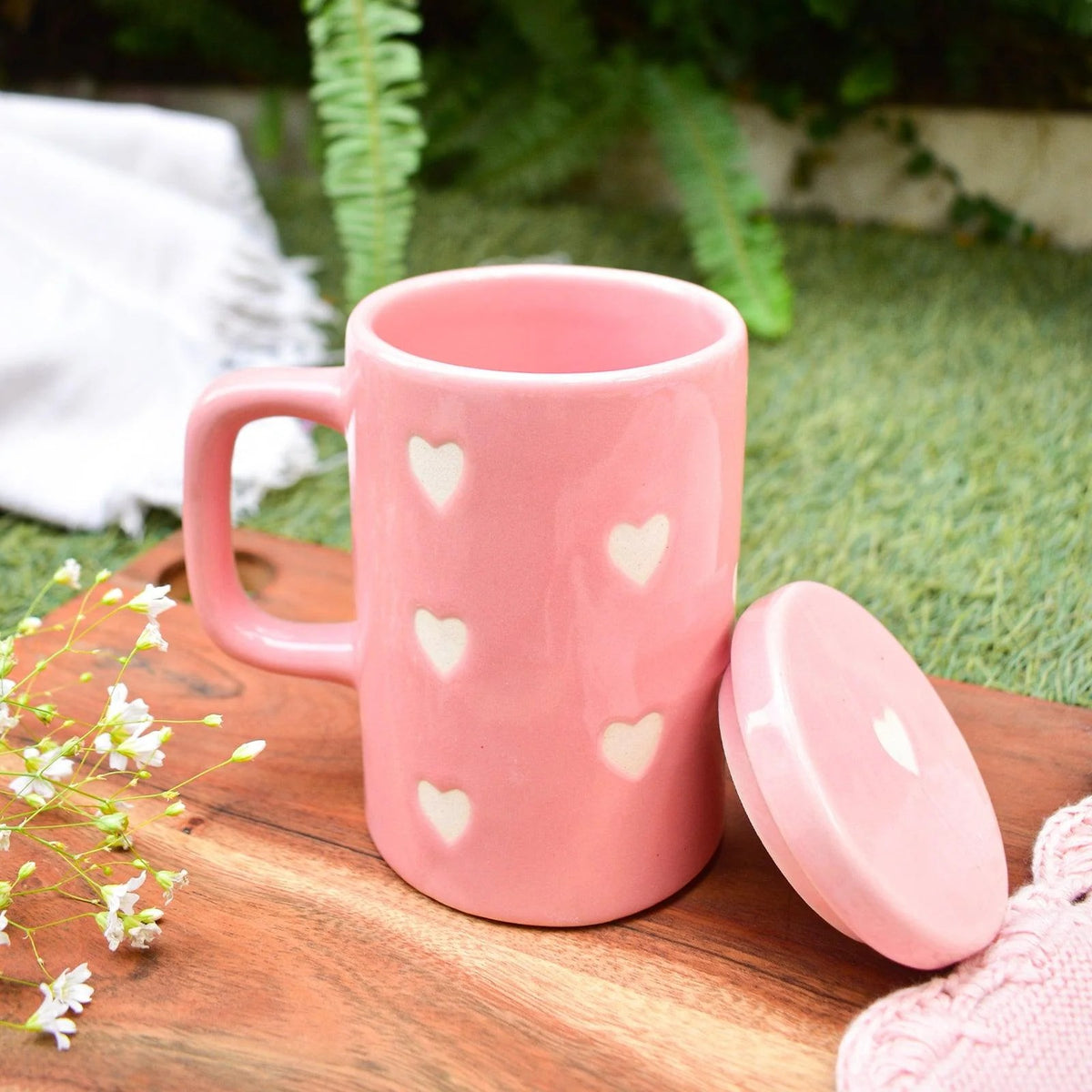 Little Hearts Plaid Ceramic Cup