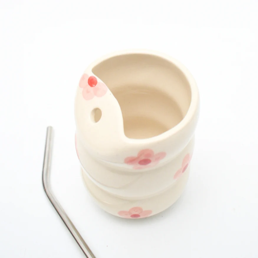 Sweetheart Stackable Ceramic Tumbler with Steel Straw