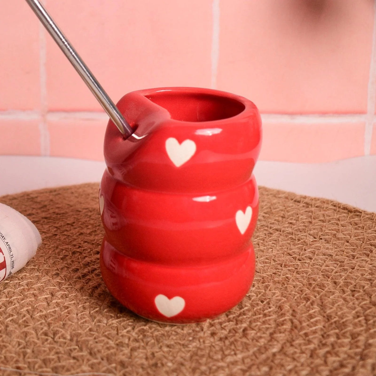 Sweetheart Stackable Ceramic Tumbler with Steel Straw