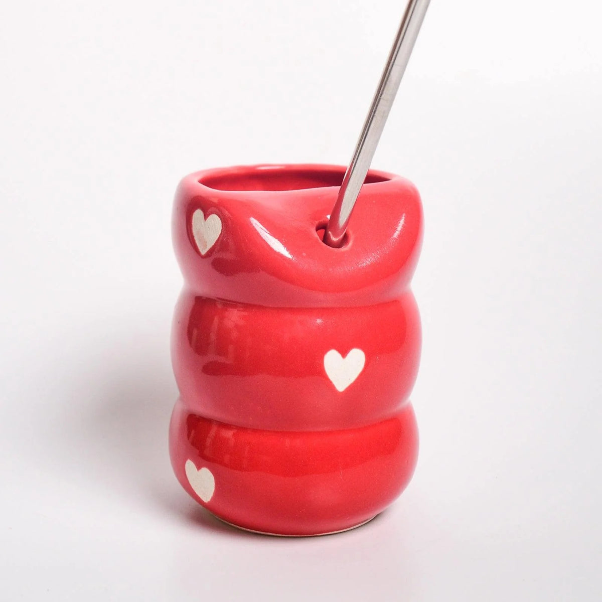 Sweetheart Stackable Ceramic Tumbler with Steel Straw