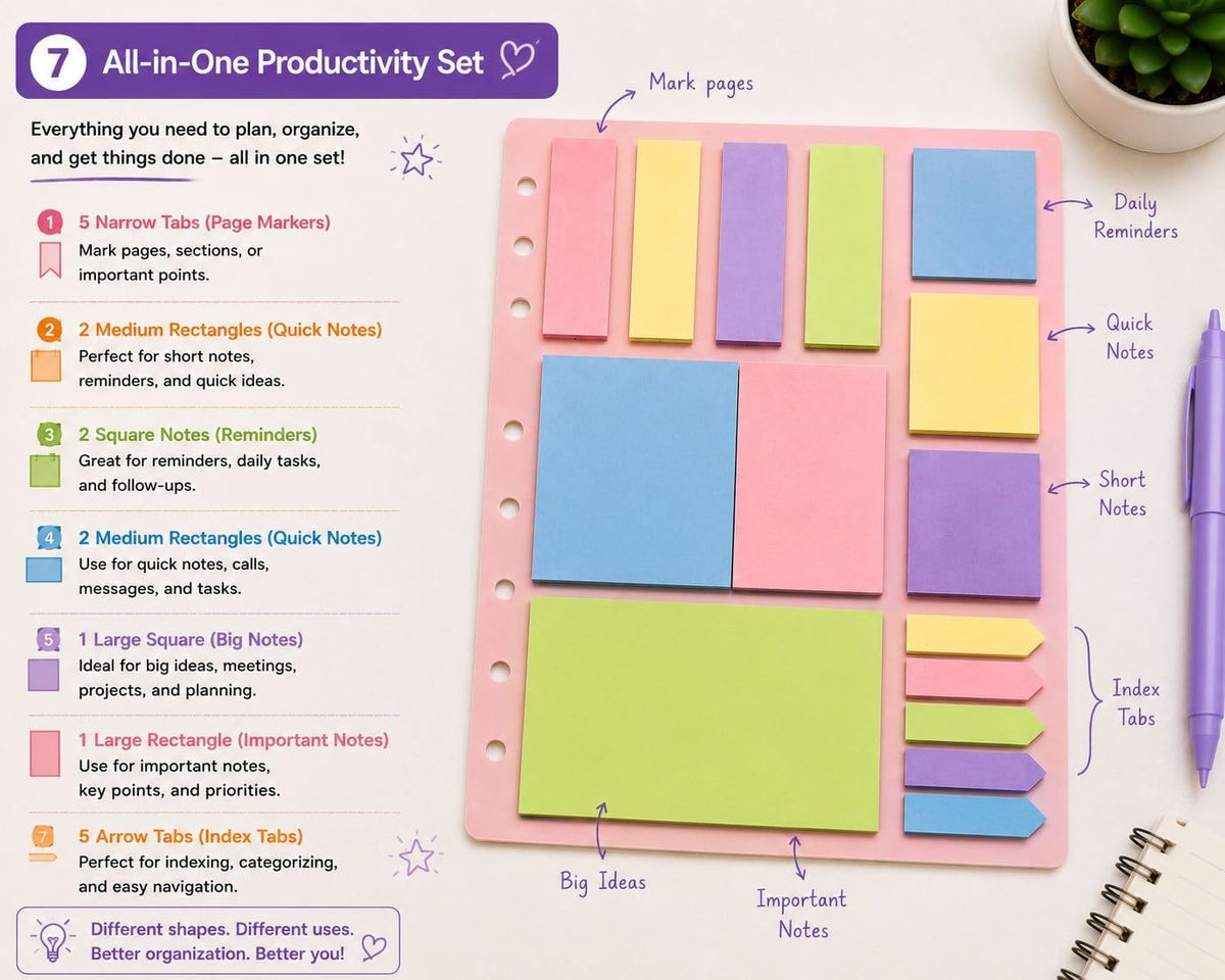 Rainbow Organizer Sticky Note for Students Set of 375 Sheets
