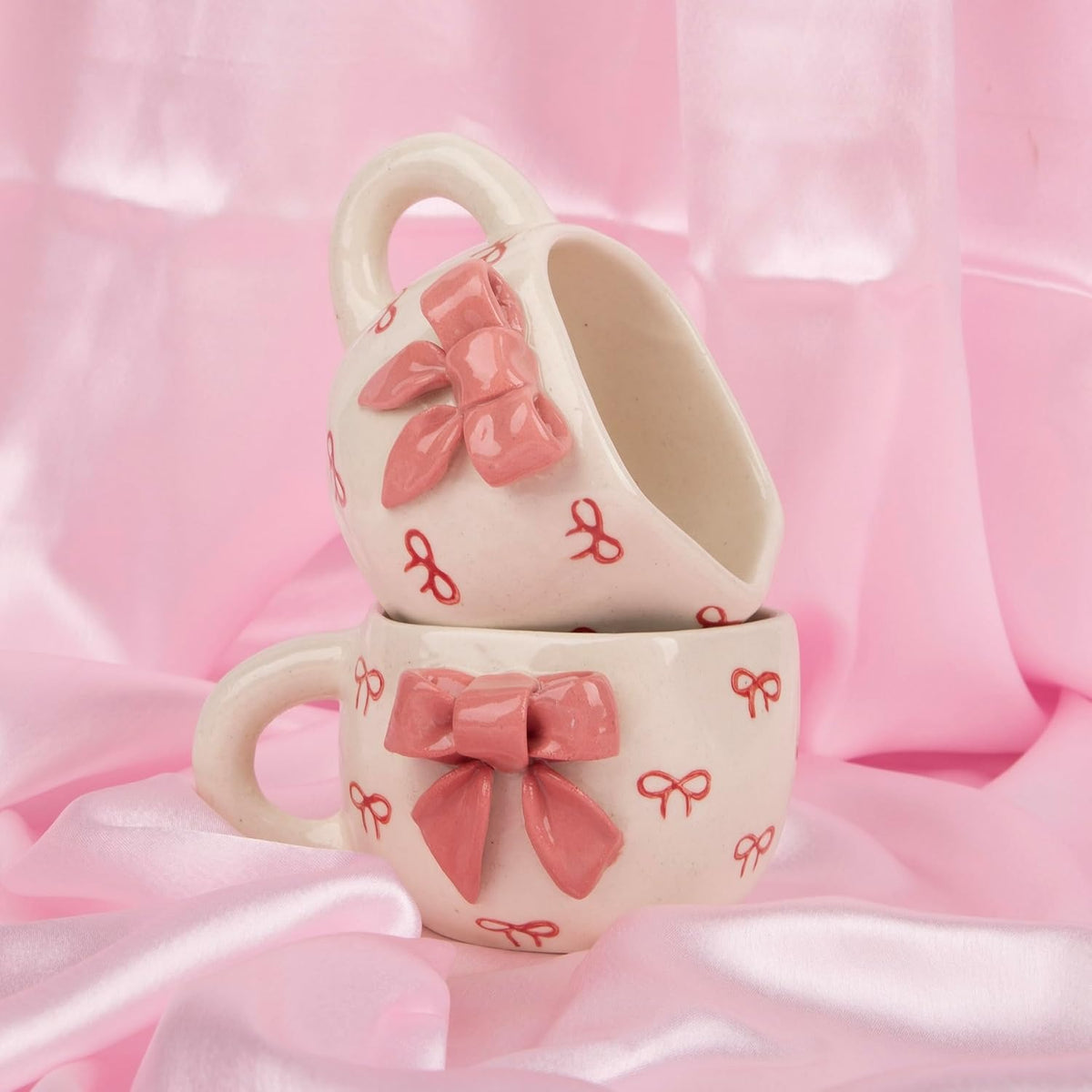 Pink Ribbon 3D Bow Ceramic Cup