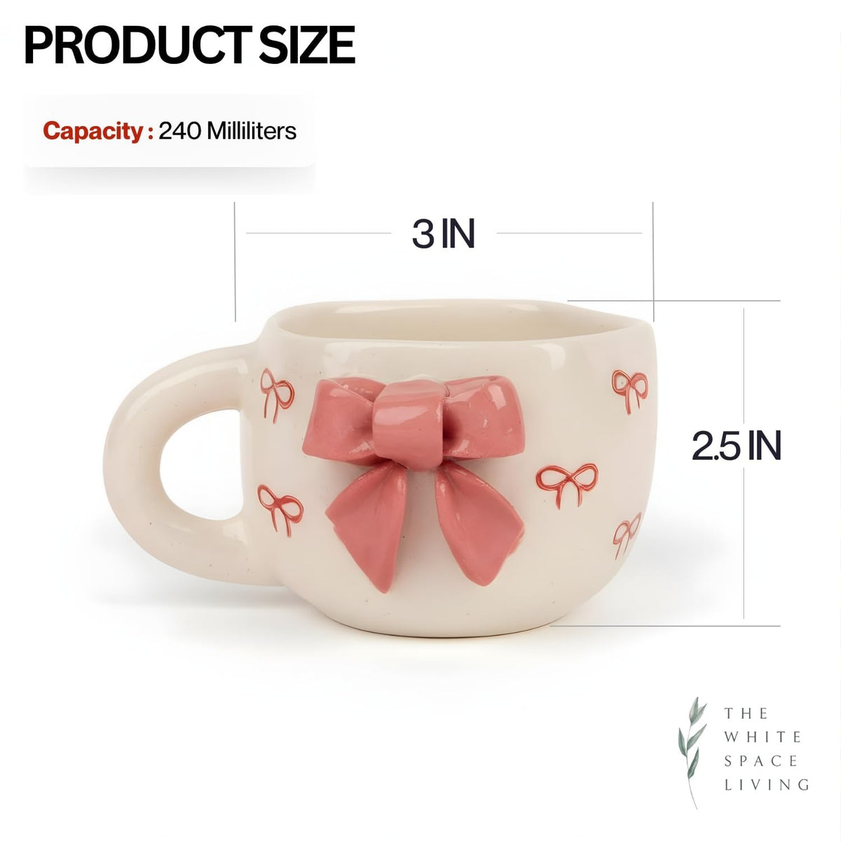 Pink Ribbon 3D Bow Ceramic Cup