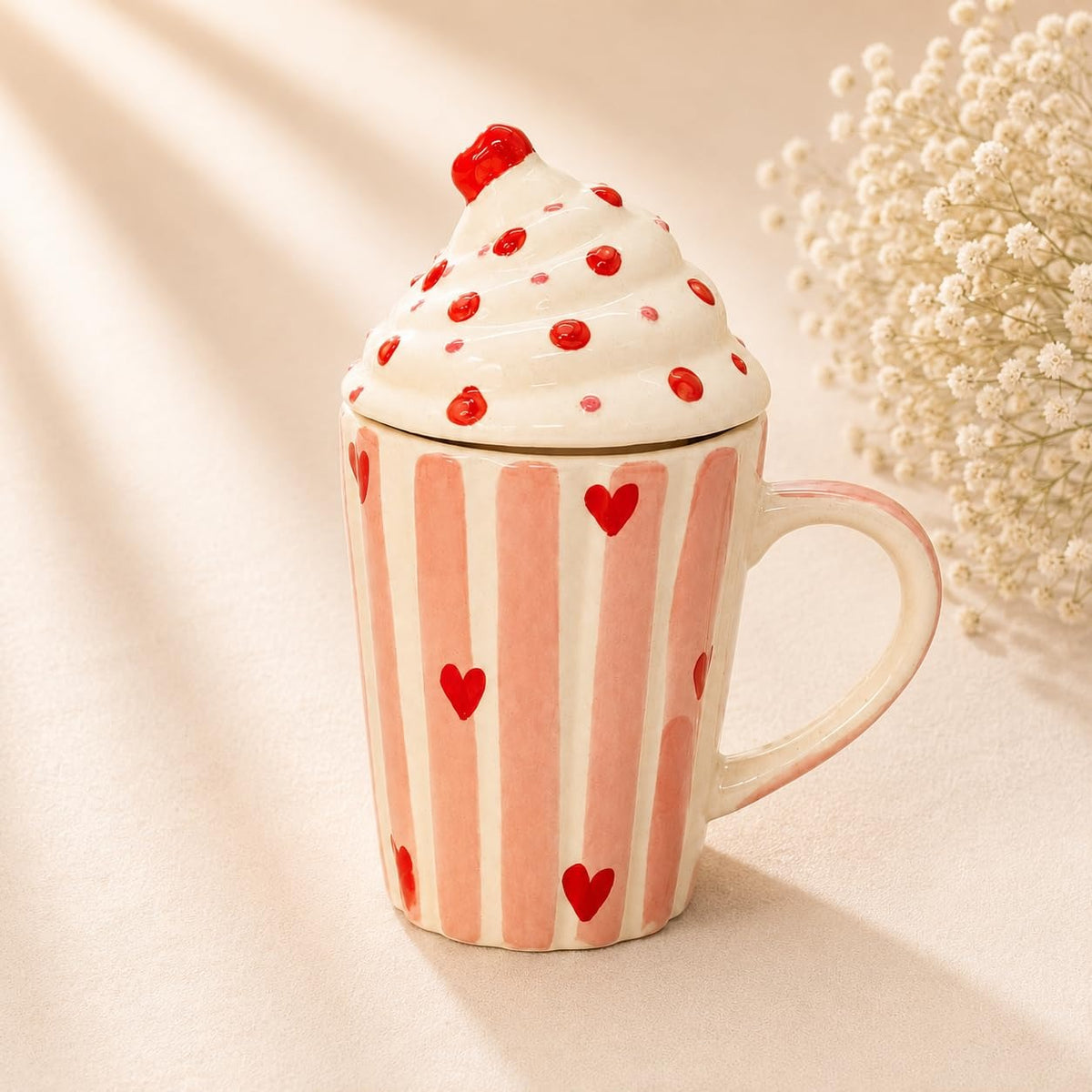 Strawberry Sundae Ceramic Mug with Lid