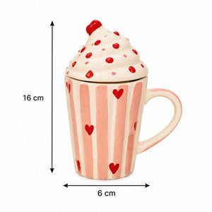 Strawberry Sundae Ceramic Mug with Lid