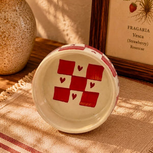 Red Plaid Heart Ceramic Serving Bowl