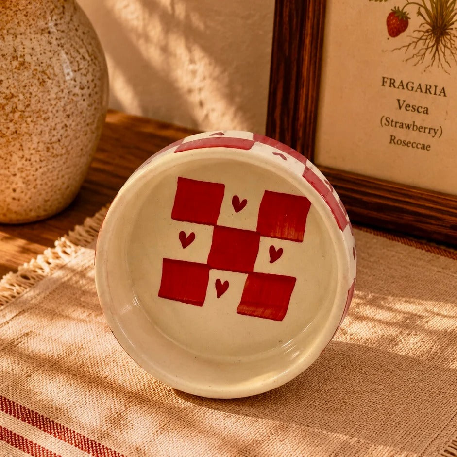 Red Plaid Heart Ceramic Serving Bowl