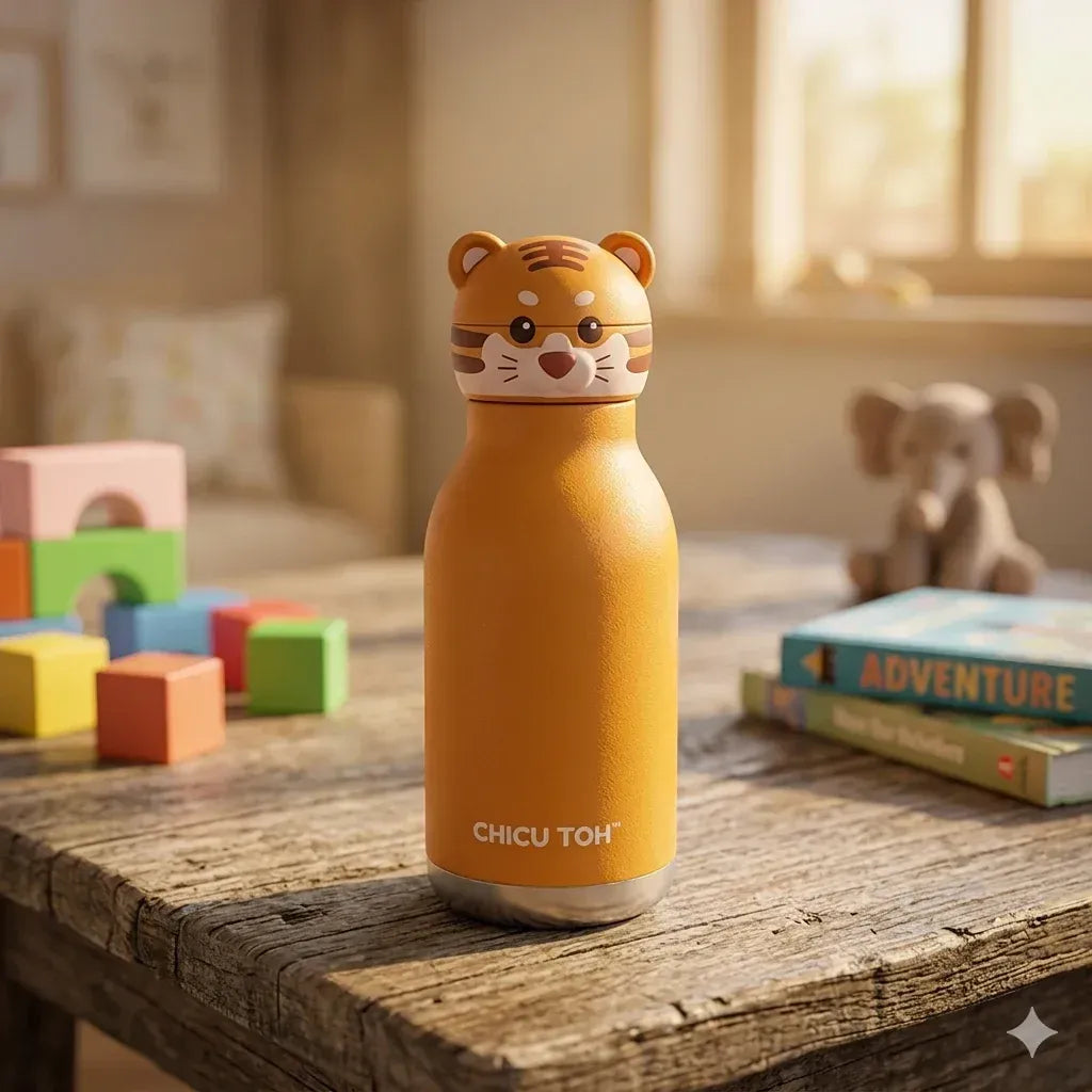 The Safari Friends Cute Cartoon Animal Insulated Water Bottle for Kids