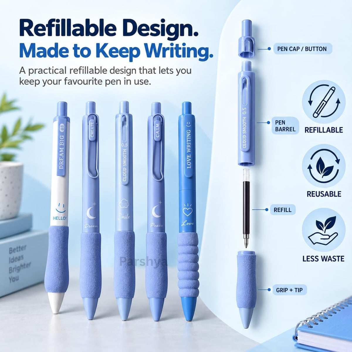 CloudNine Serene Blue Aesthetic Gel Pen Set