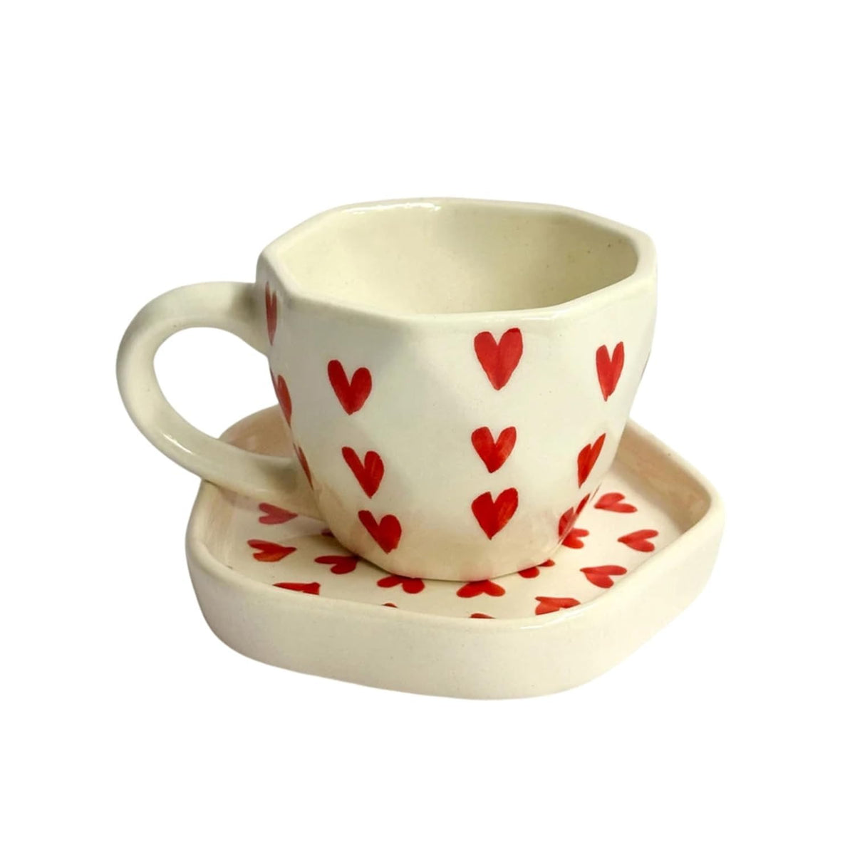 Red Heart Ceramic Coffee Mug and Saucer Set