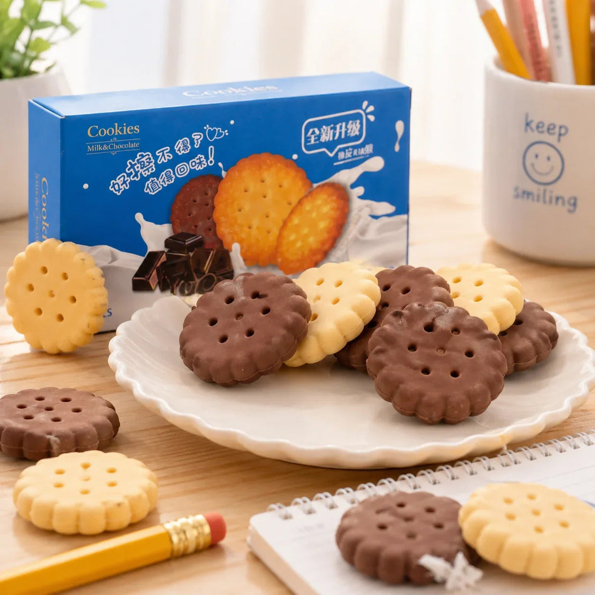 Kawaii Milk & Chocolate Cookie Eraser Set
