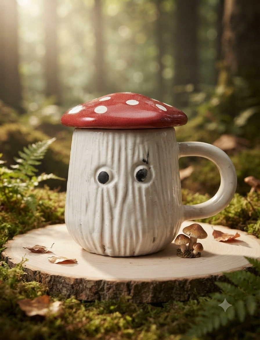 Woodland Mushroom Lidded Coffee Cup