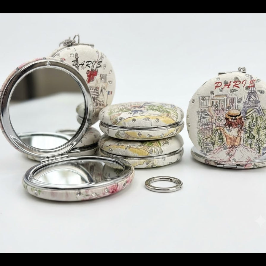 Parisian Romance Pocket Mirror Keychain