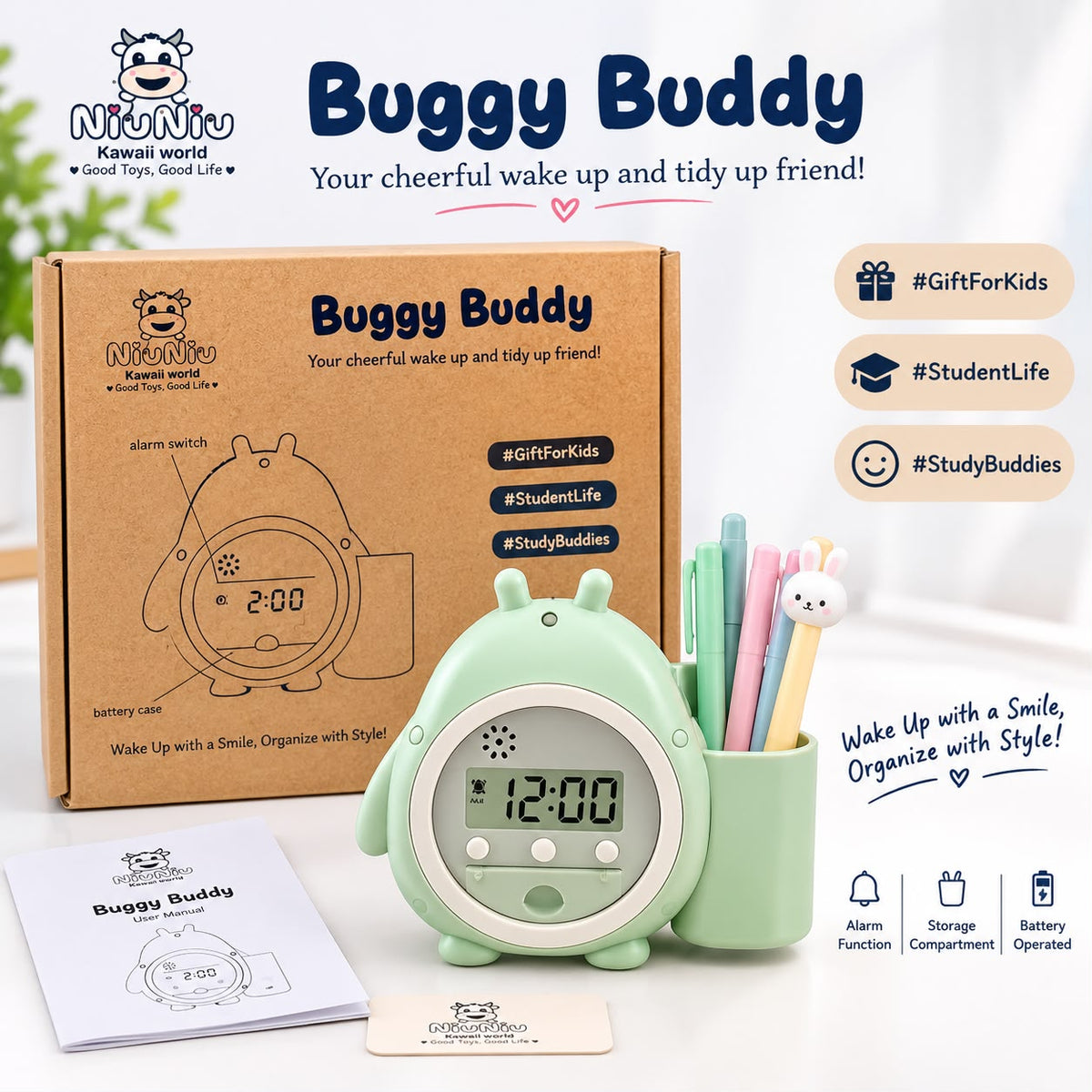 Playful Ladybug Alarm Clock & Stationery Organizer