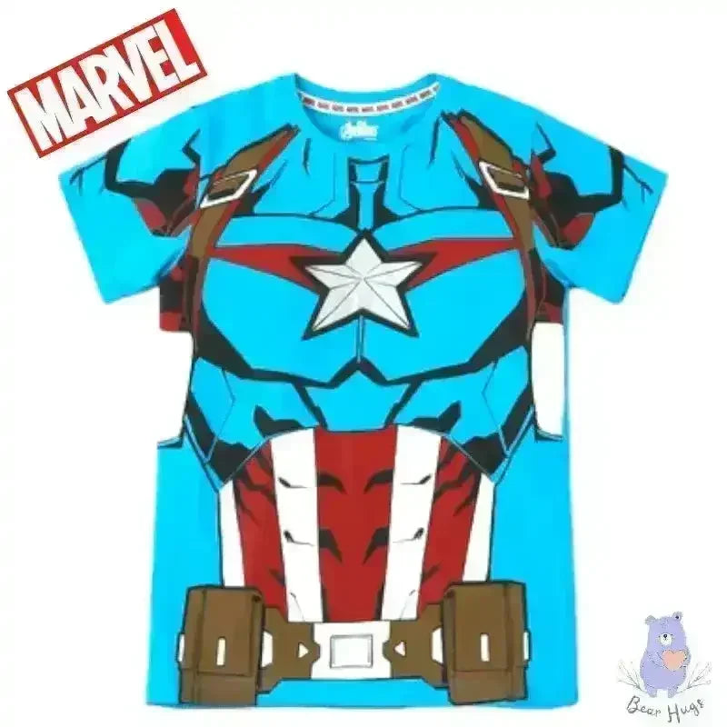 Captain America Print Round-Neck T-shirt - KawaiWorld