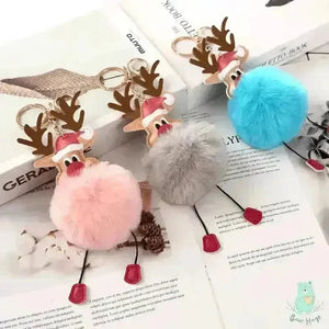 Christmas Fawn Plush Ball Keychain - KawaiWorld