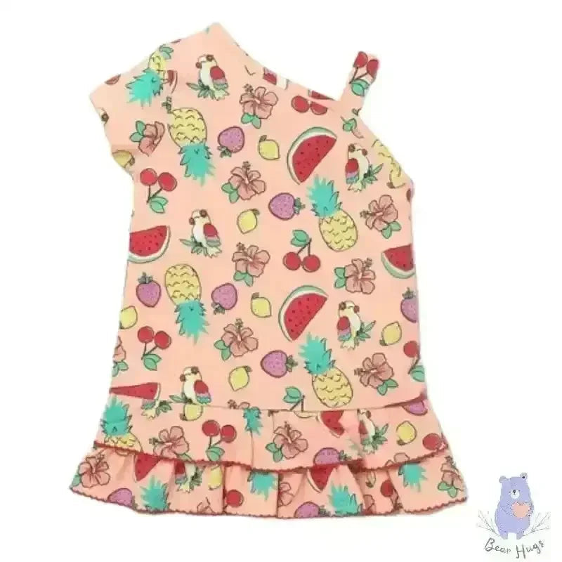 Kids Fruit Print One-Shoulder Shift Dress - KawaiWorld
