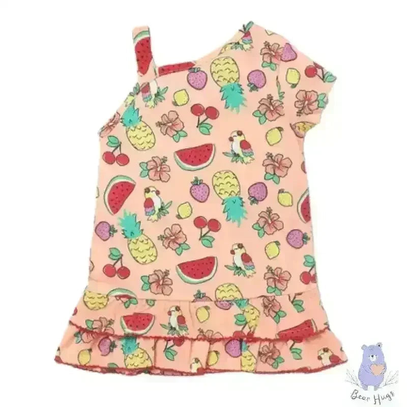 Kids Fruit Print One-Shoulder Shift Dress - KawaiWorld