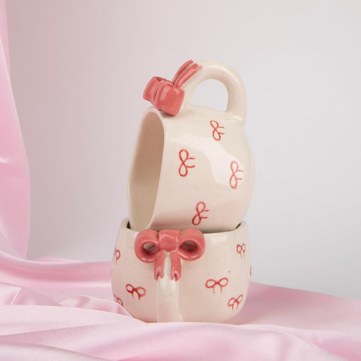 Pink Ribbon 3D Bow Ceramic Cup