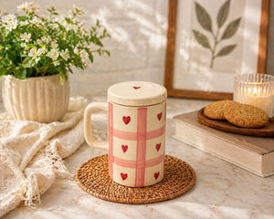Little Hearts Plaid Ceramic Cup