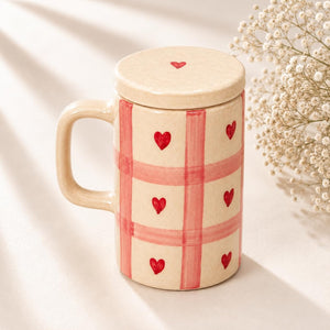Little Hearts Plaid Ceramic Cup