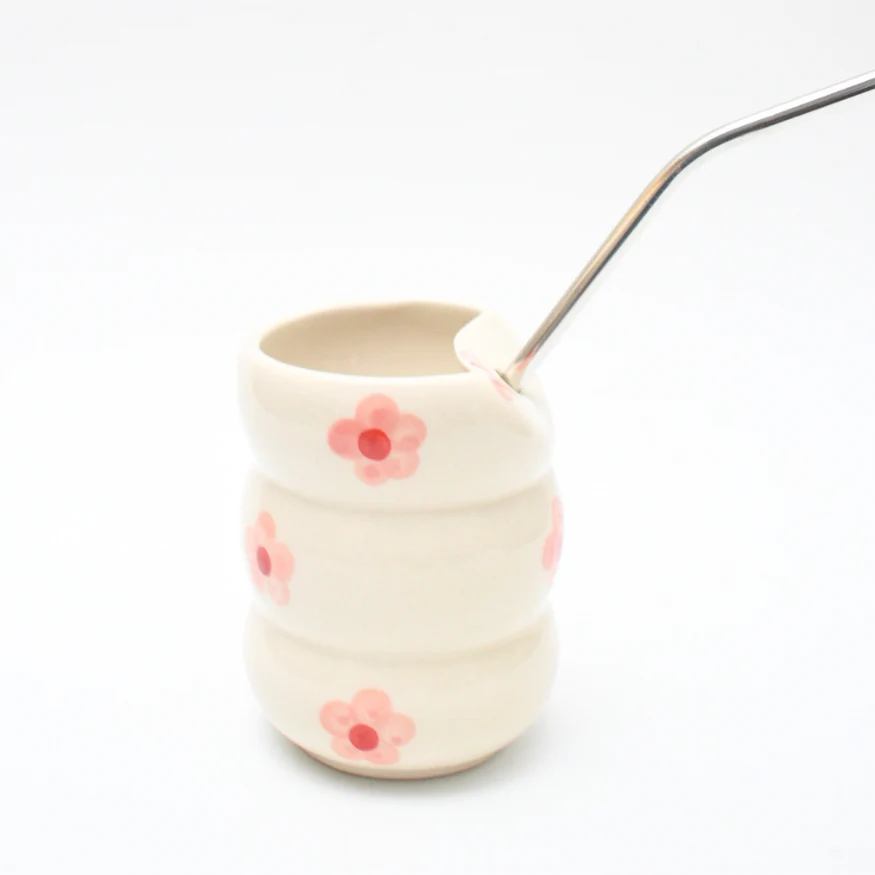 Sweetheart Stackable Ceramic Tumbler with Steel Straw