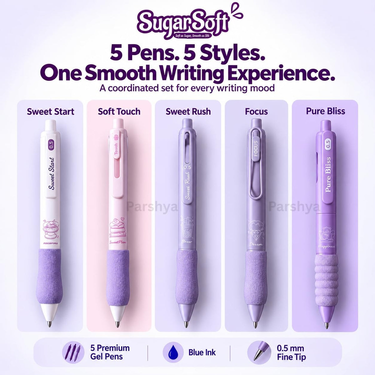 SugarSoft Velvet Pastel Aesthetic Gel Pen Set