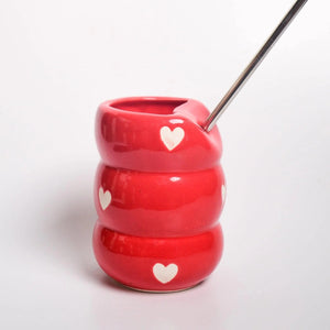 Sweetheart Stackable Ceramic Tumbler with Steel Straw