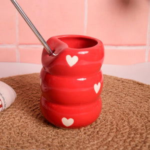 Sweetheart Stackable Ceramic Tumbler with Steel Straw