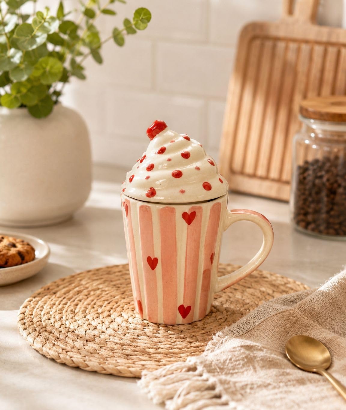 Strawberry Sundae Ceramic Mug with Lid