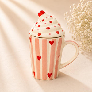 Strawberry Sundae Ceramic Mug with Lid