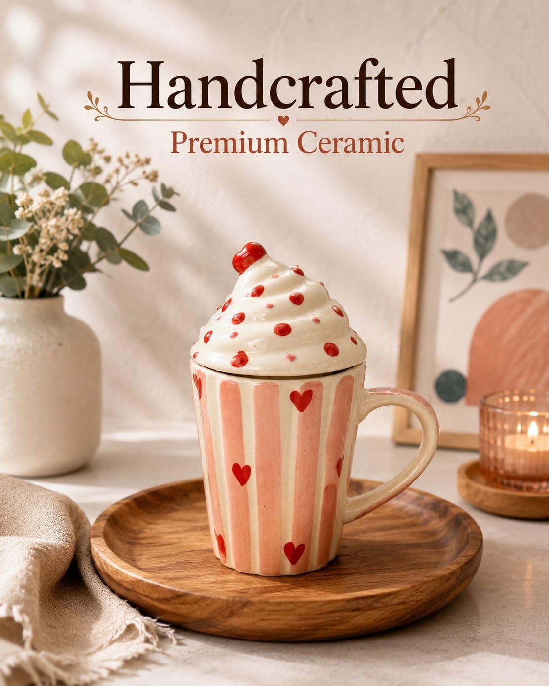 Strawberry Sundae Ceramic Mug with Lid
