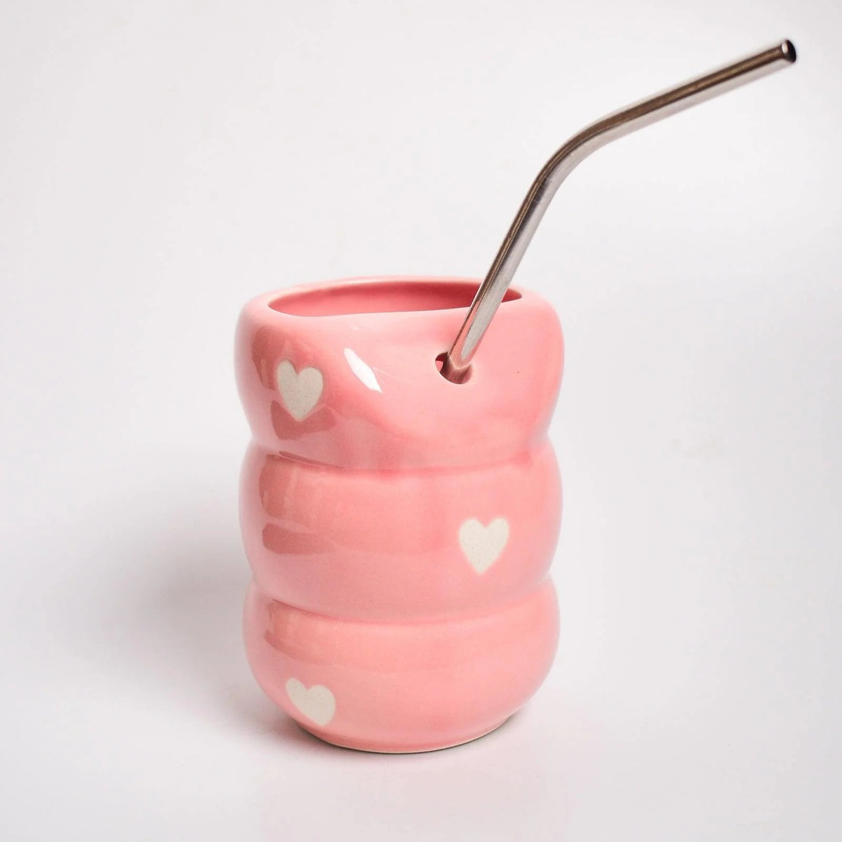 Sweetheart Stackable Ceramic Tumbler with Steel Straw