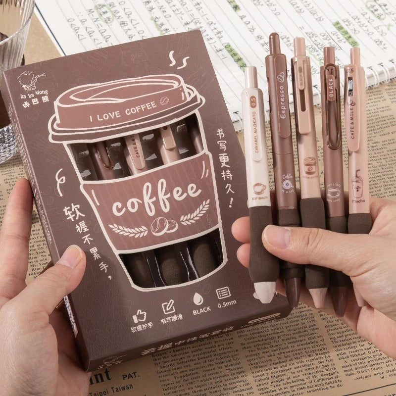 Coffeetopia Warm Brown Aesthetic Gel Pen Set