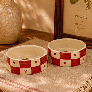 Red Plaid Heart Ceramic Serving Bowl