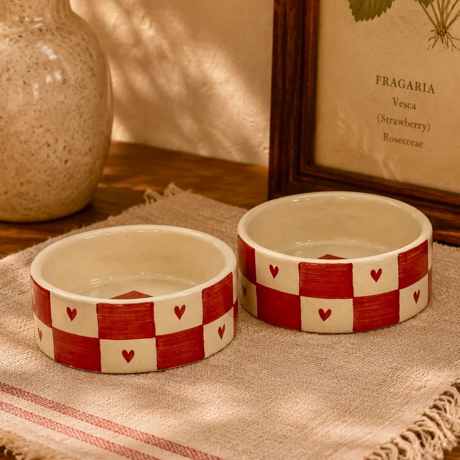 Red Plaid Heart Ceramic Serving Bowl