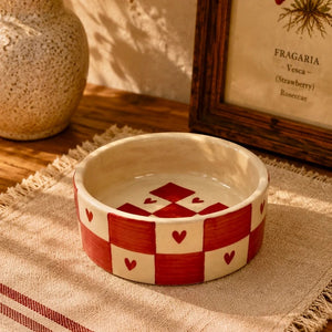 Red Plaid Heart Ceramic Serving Bowl