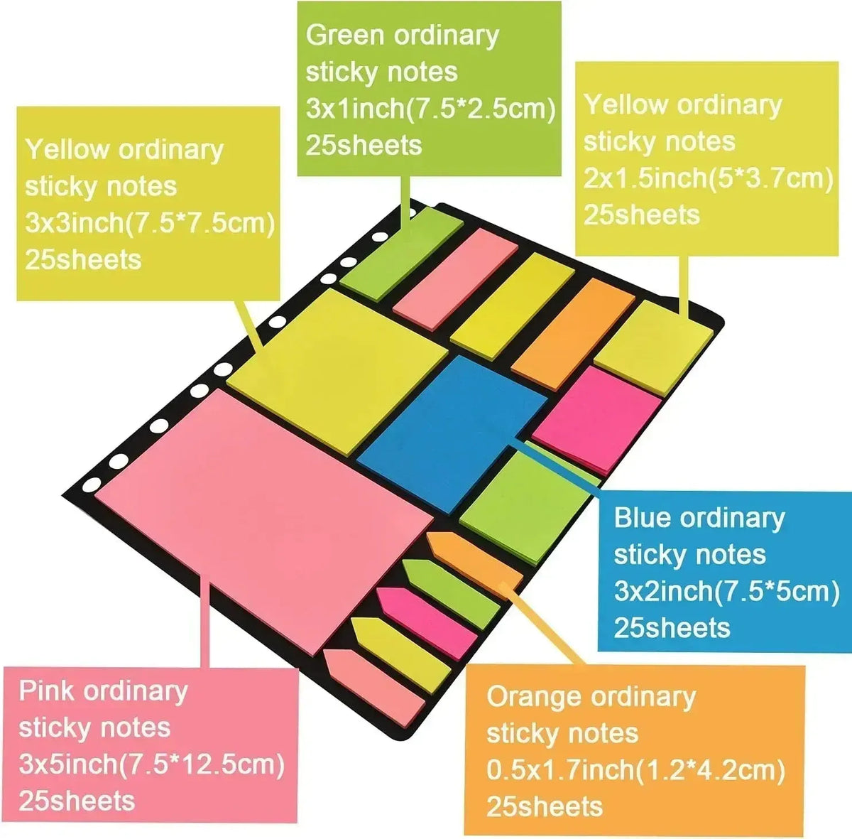 Rainbow Organizer Sticky Note for Students Set of 375 Sheets