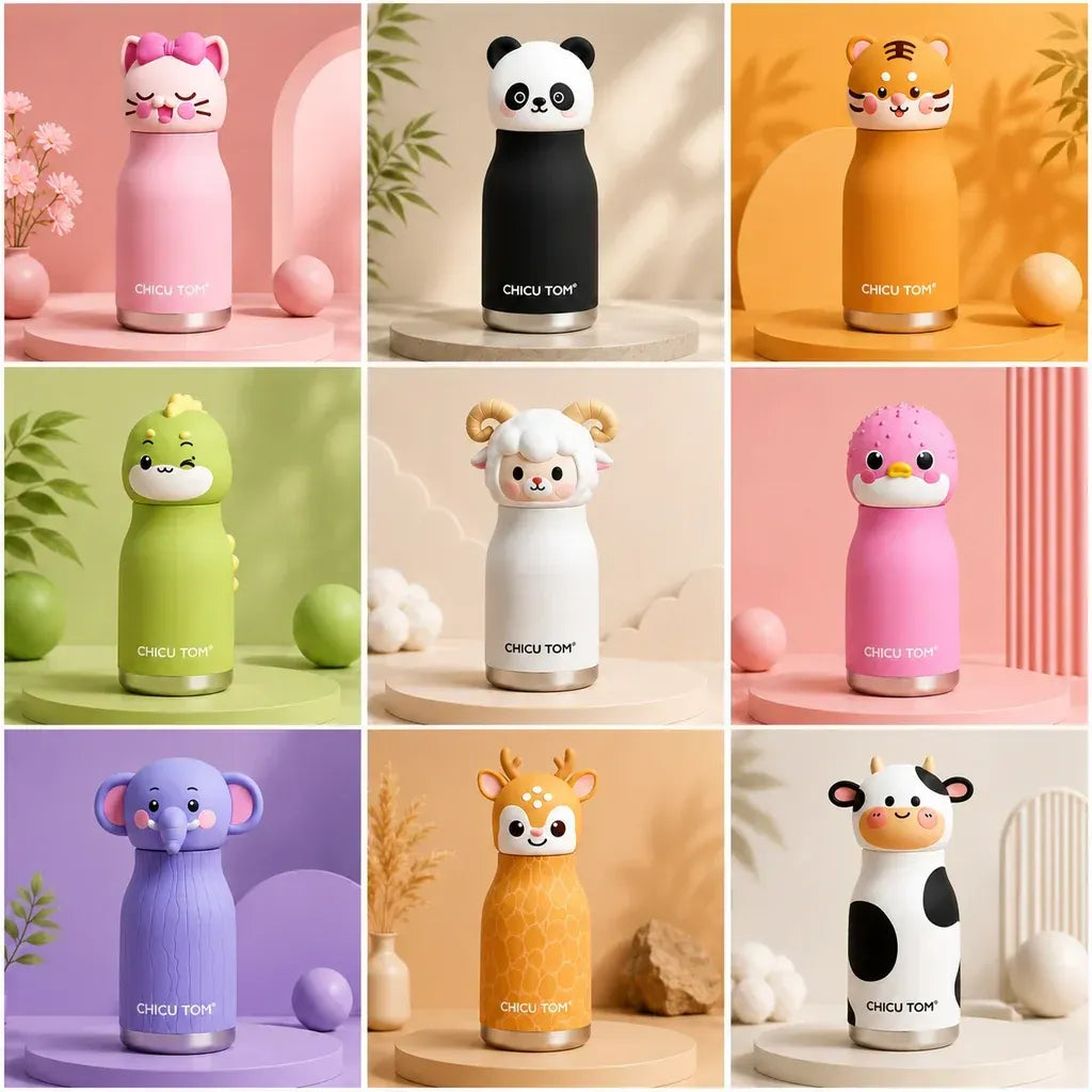 The Safari Friends Cute Cartoon Animal Insulated Water Bottle for Kids