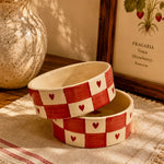 Red Plaid Heart Ceramic Serving Bowl