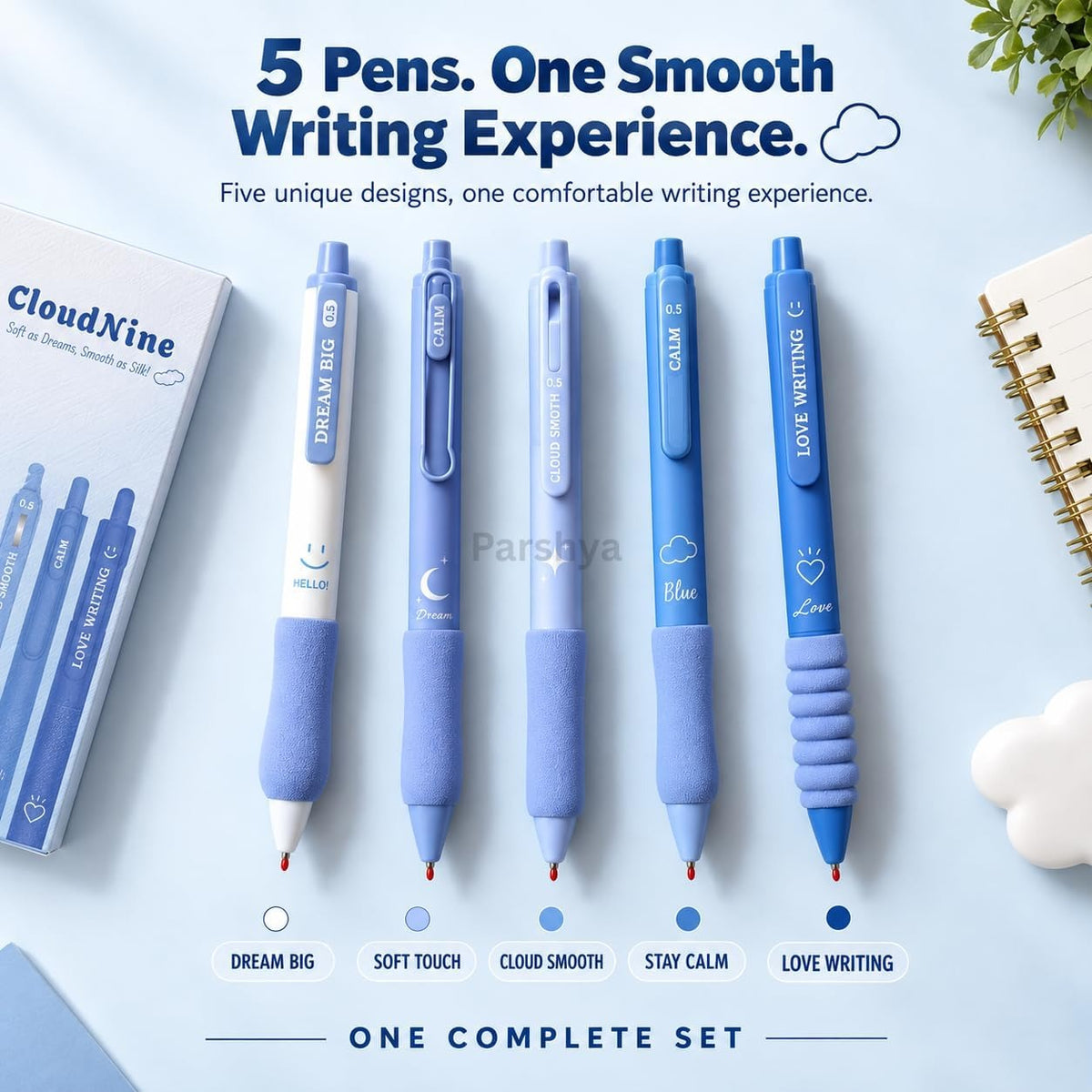 CloudNine Serene Blue Aesthetic Gel Pen Set